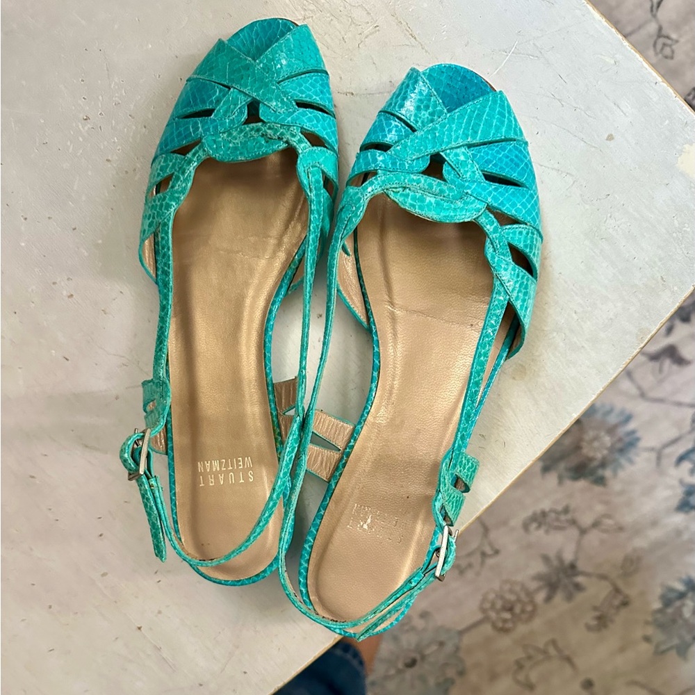 Stuart Weitzman Aqua Cut-Out Sandals